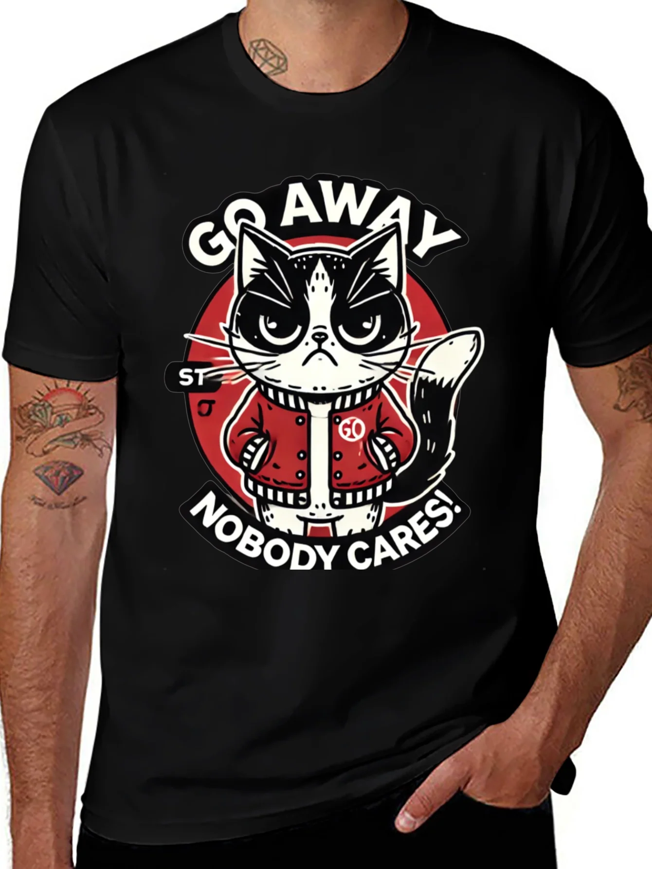 Go Away Cat T-Shirt Funny Graphic Tee