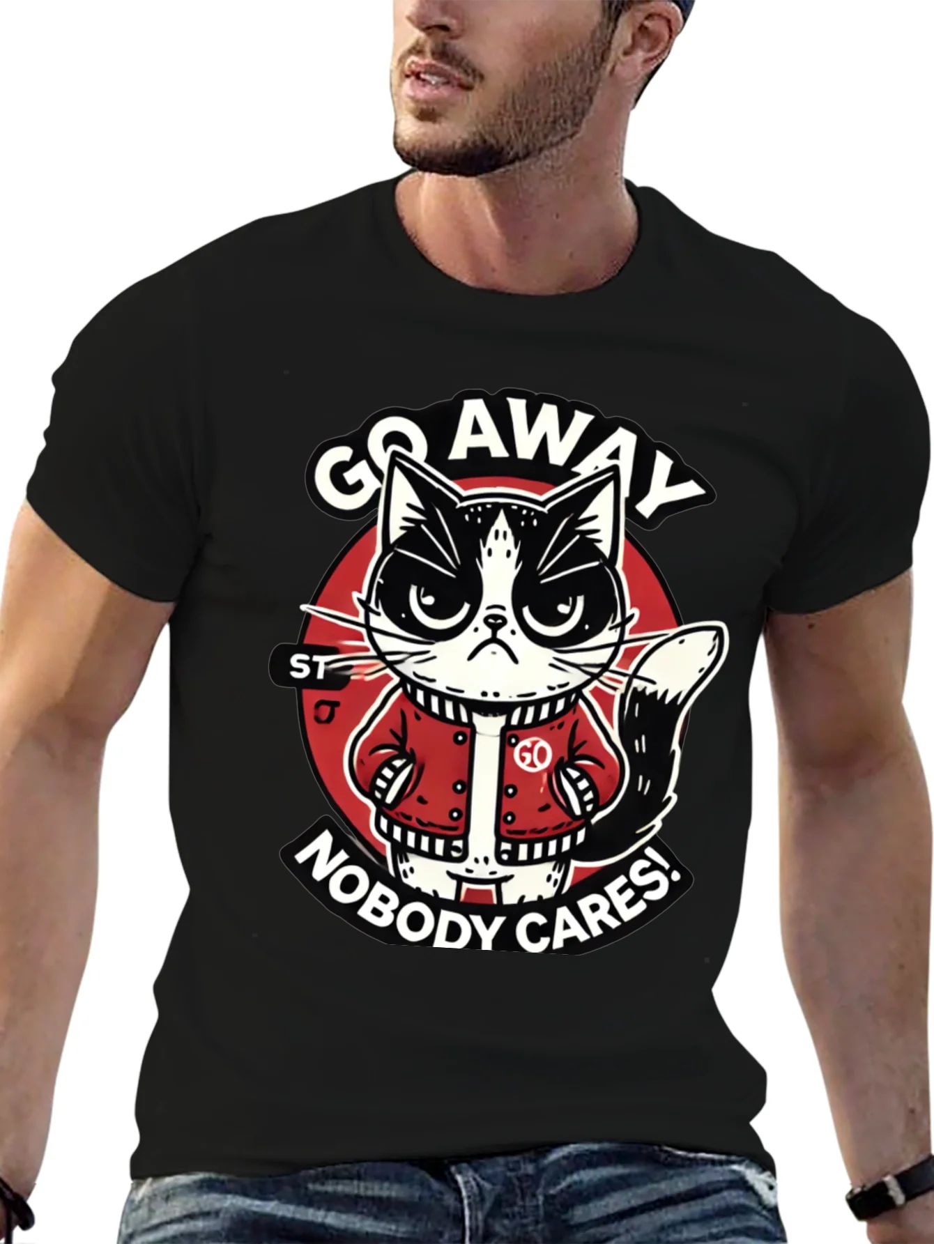 Go Away Cat T-Shirt Funny Graphic Tee