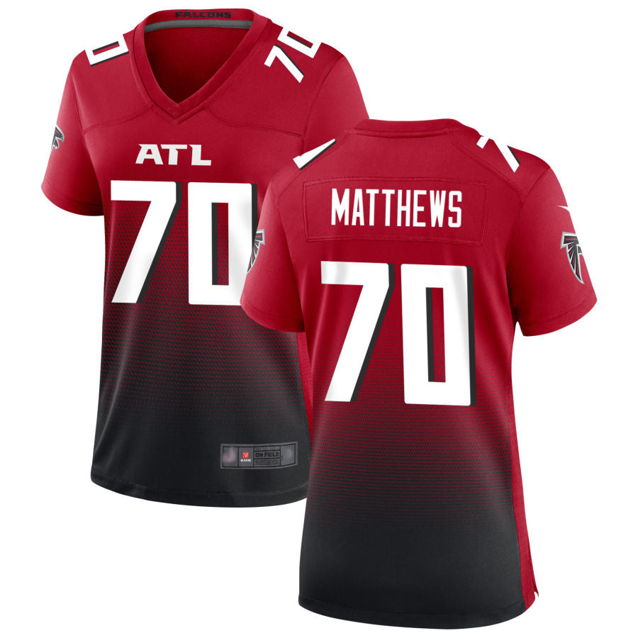 A.Falcons #70 Jake Matthews Player Red Home Game Football Jerseys