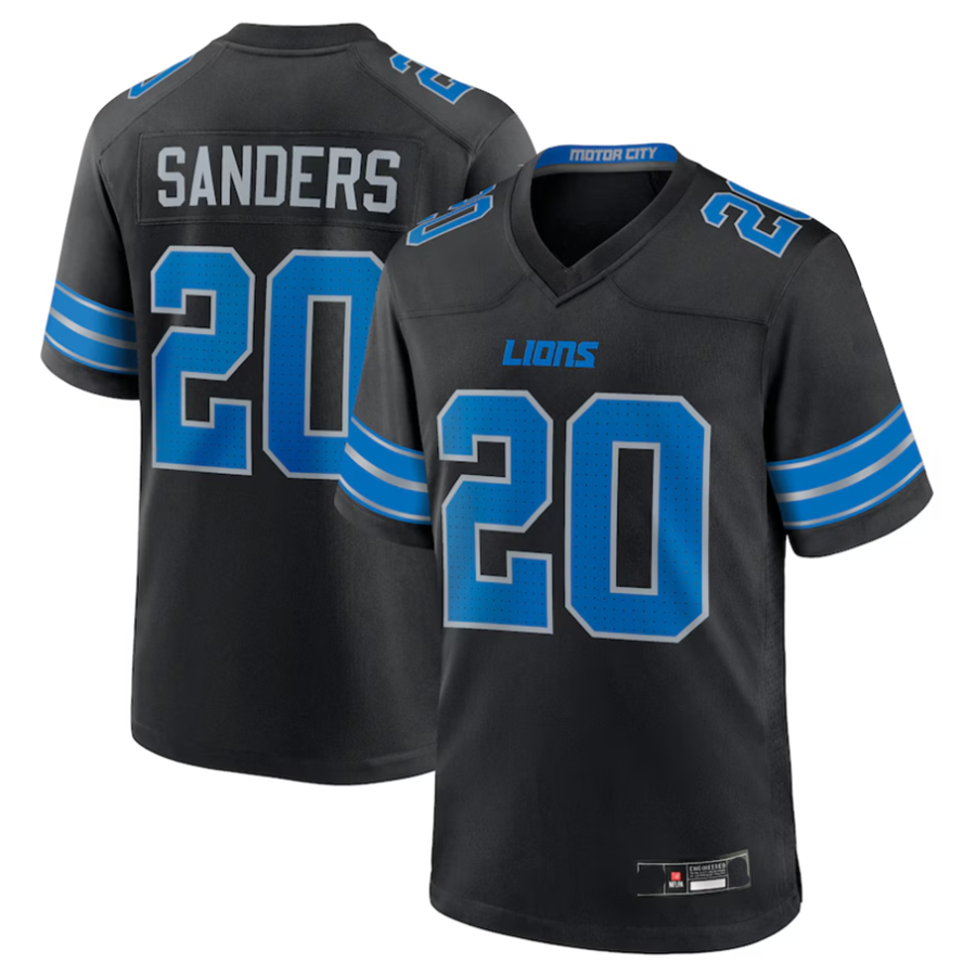 D.Lions #20 Barry Sanders Player Black Game Football Jerseys