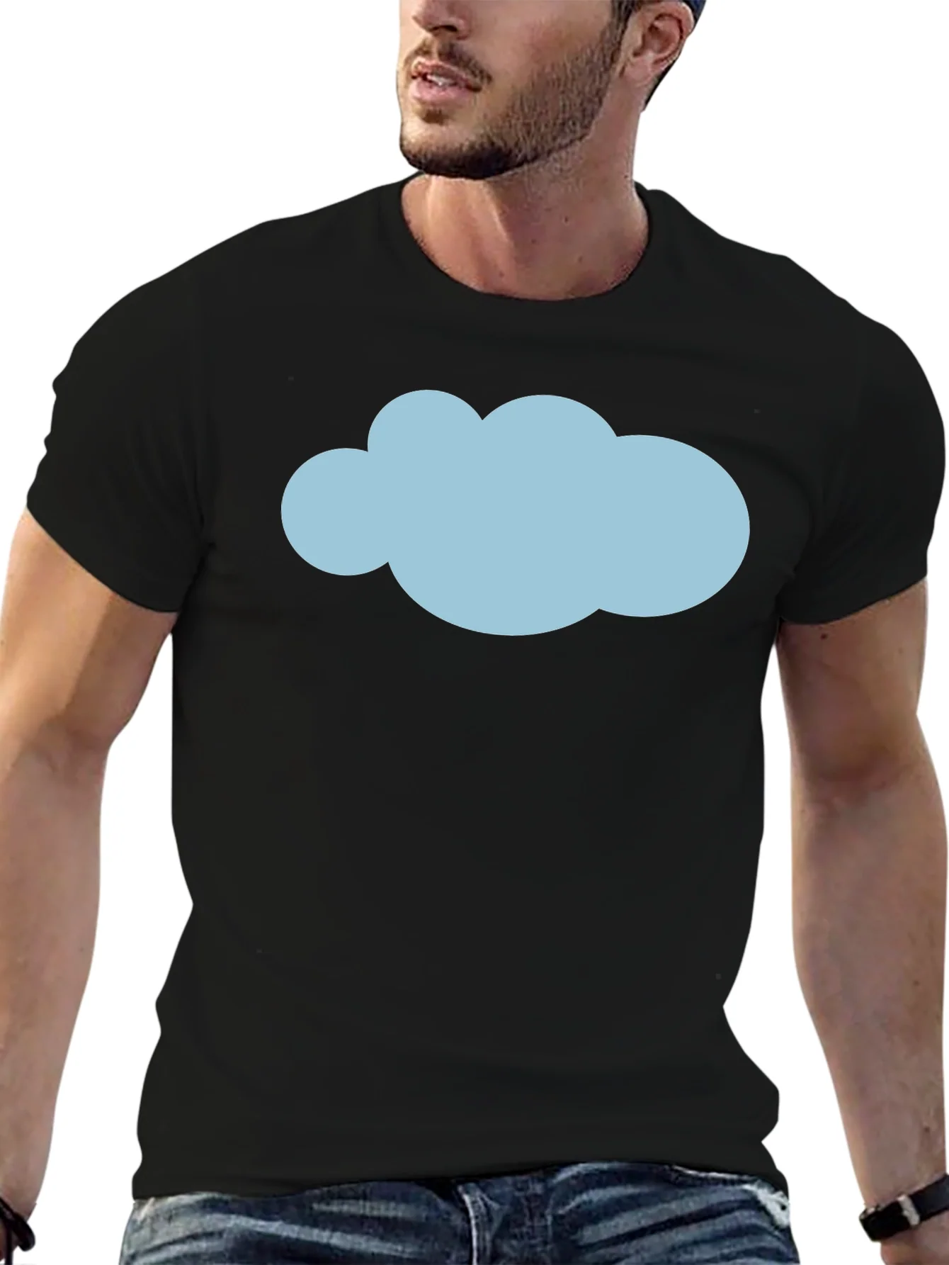 Mens Black T-Shirt with Blue Cloud Graphic