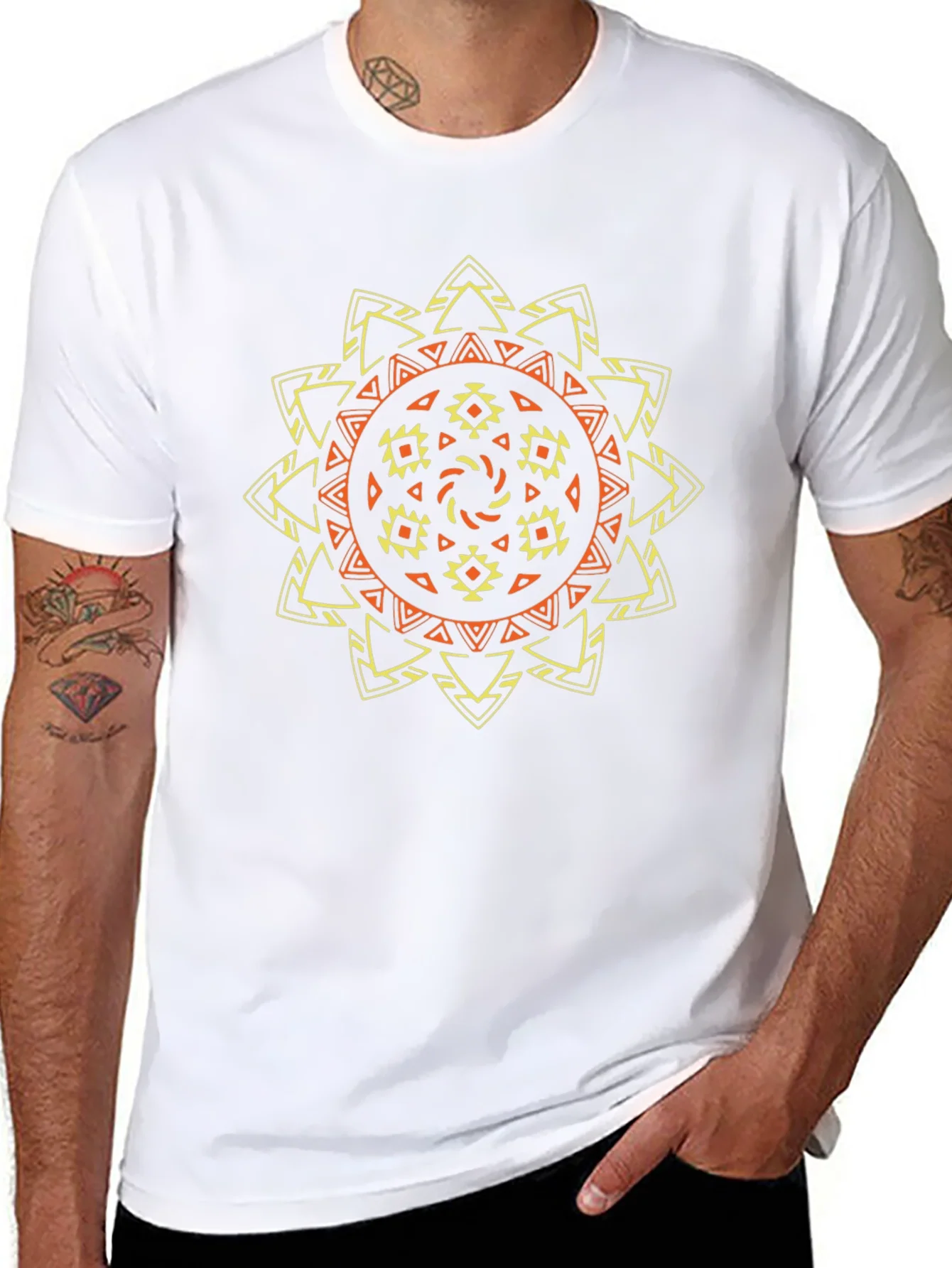 Tribal Sun Graphic Tee - Stylish Black T-Shirt