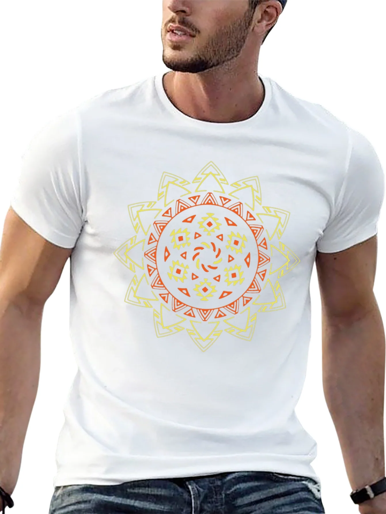 Tribal Sun Graphic Tee - Stylish Black T-Shirt