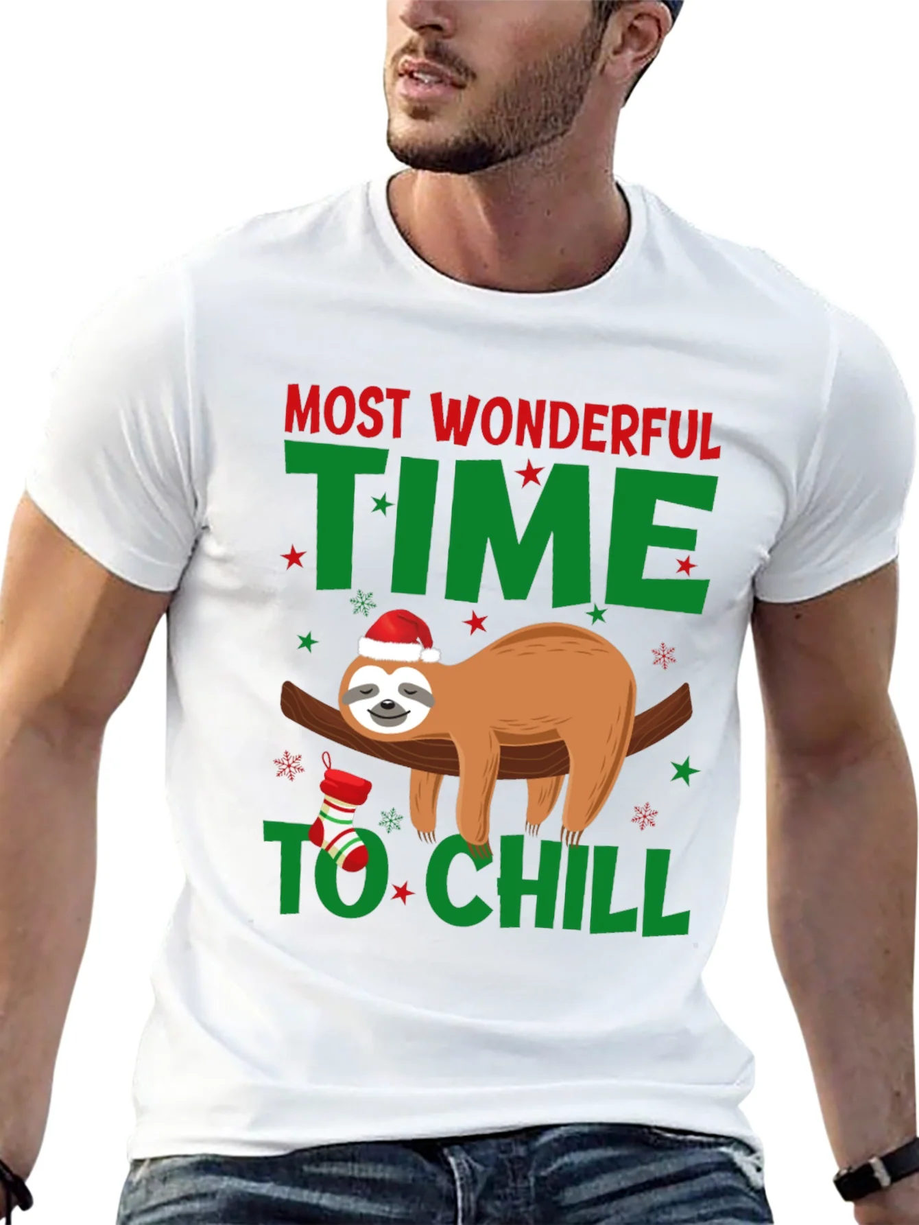 Festive Sloth T-Shirt: Most Wonderful Time to Chill
