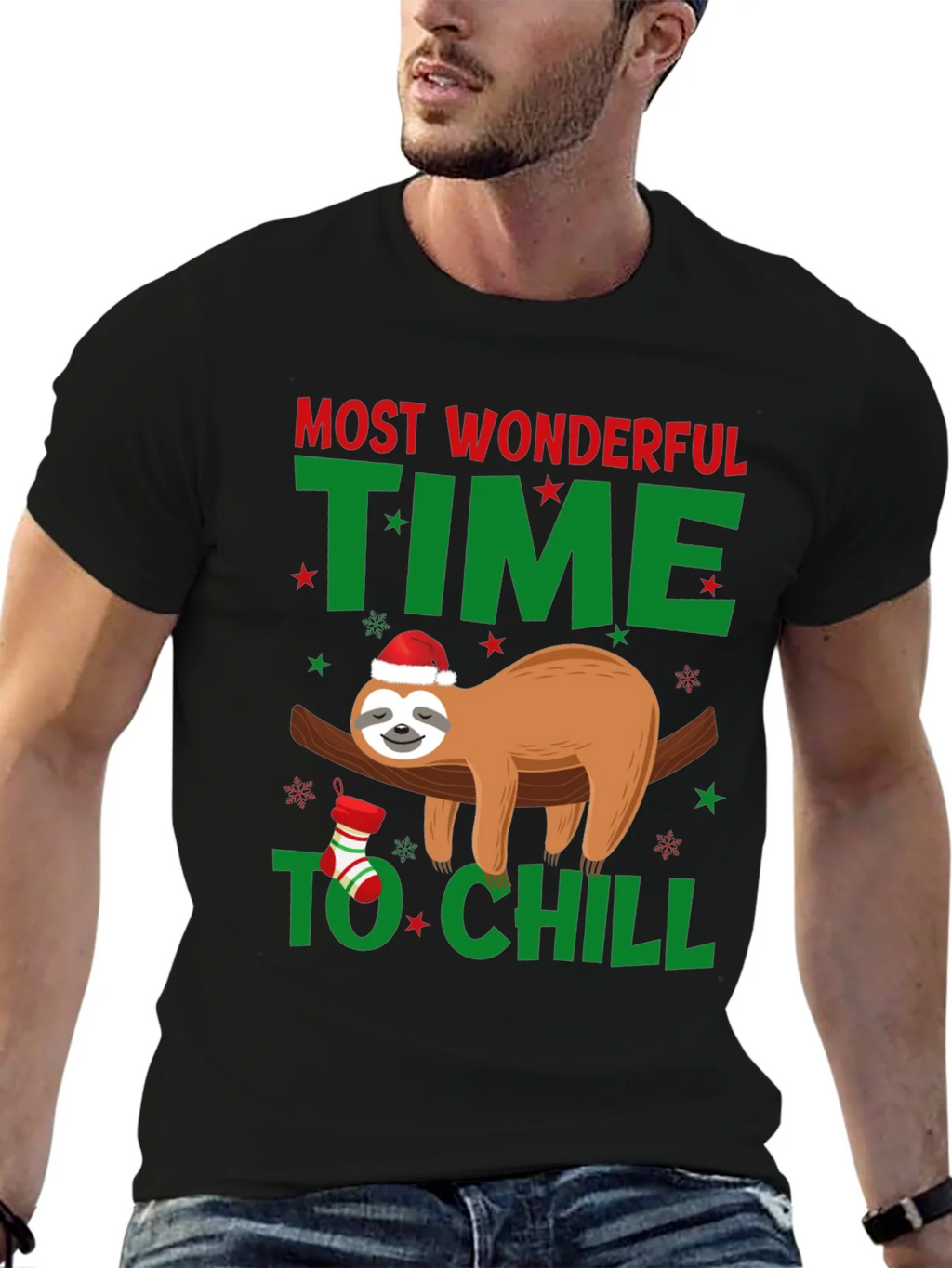 Festive Sloth T-Shirt: Most Wonderful Time to Chill