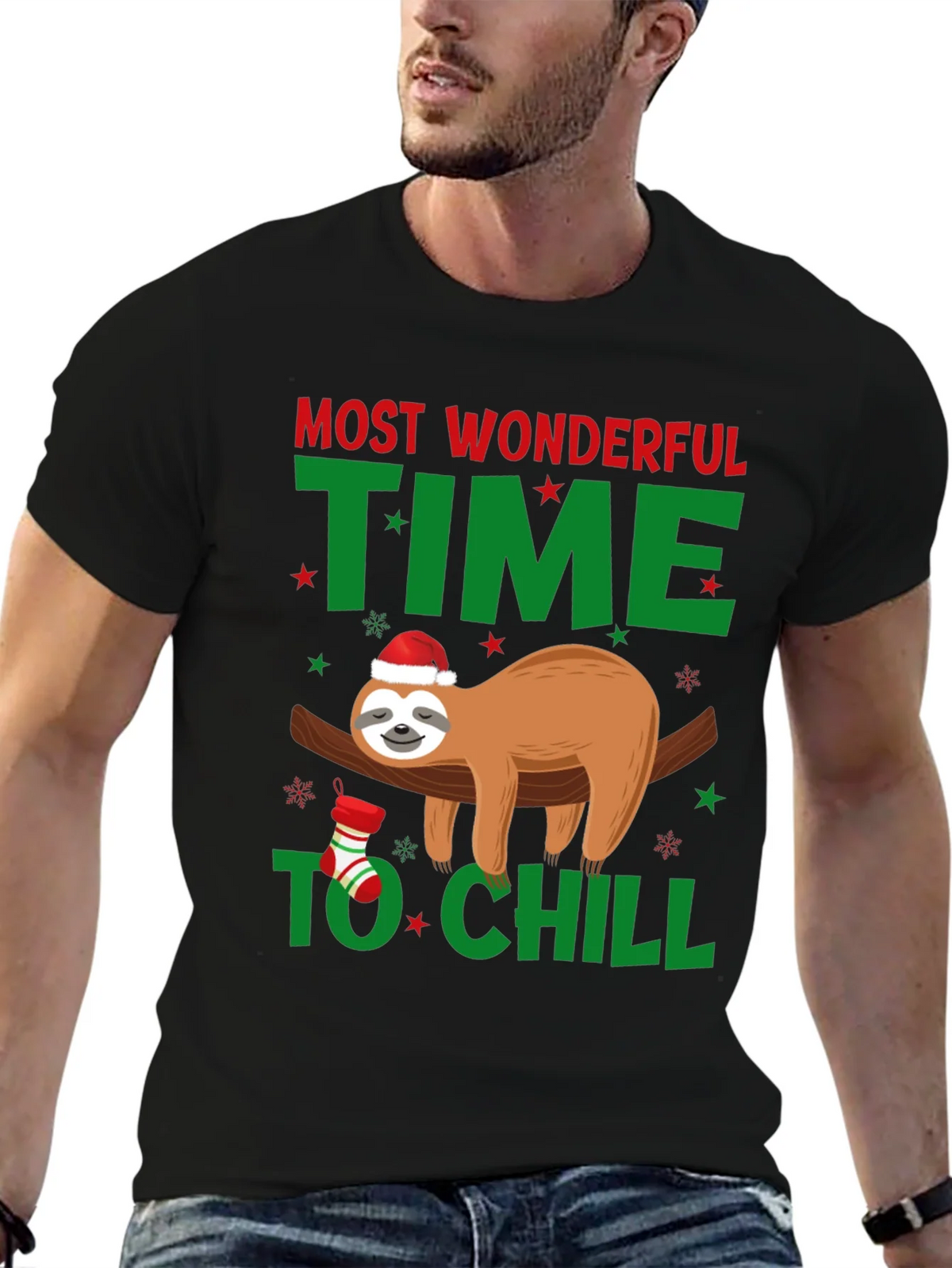 Festive Sloth T-Shirt: Most Wonderful Time to Chill