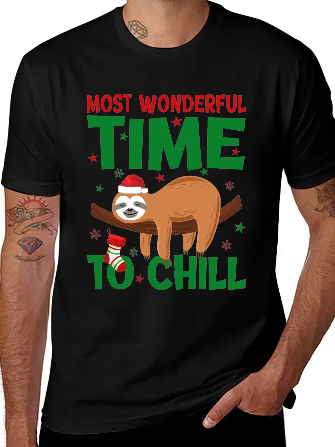 Festive Sloth T-Shirt: Most Wonderful Time to Chill