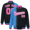 Custom Black Powder Blue Gradient Varsity Full-Snap Pinstripe Letterman Baseball Jacket