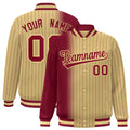 Custom Khaki Crimson Gradient Varsity Full-Snap Pinstripe Letterman Baseball Jacket