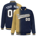 Custom Navy Old Gold Gradient Varsity Full-Snap Pinstripe Letterman Baseball Jacket