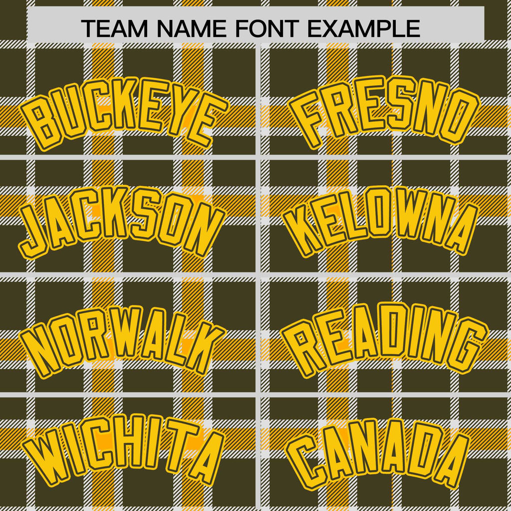 Custom Yellow Olive Varsity Full-Snap Plaid Pattern Letterman Baseball Jacket