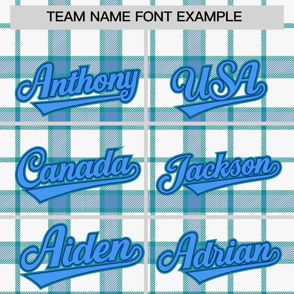 Custom White Aqua Varsity Full-Snap Plaid Pattern Letterman Baseball Jacket