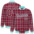 Custom Crimson Varsity Full-Snap Plaid Pattern Letterman Baseball Jacket