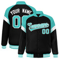 Custom Black Bright Green-White Varsity Full-Snap Color Block Letterman Jacket