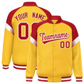 Custom Gold Red-White Varsity Full-Snap Color Block Letterman Jacket