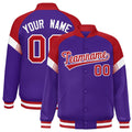 Custom Purple Red-White Varsity Full-Snap Color Block Letterman Jacket