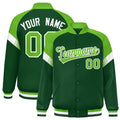 Custom Green Neon Green-White Varsity Full-Snap Color Block Letterman Jacket