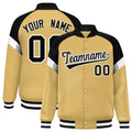 Custom Old Gold Black-White Varsity Full-Snap Color Block Letterman Jacket