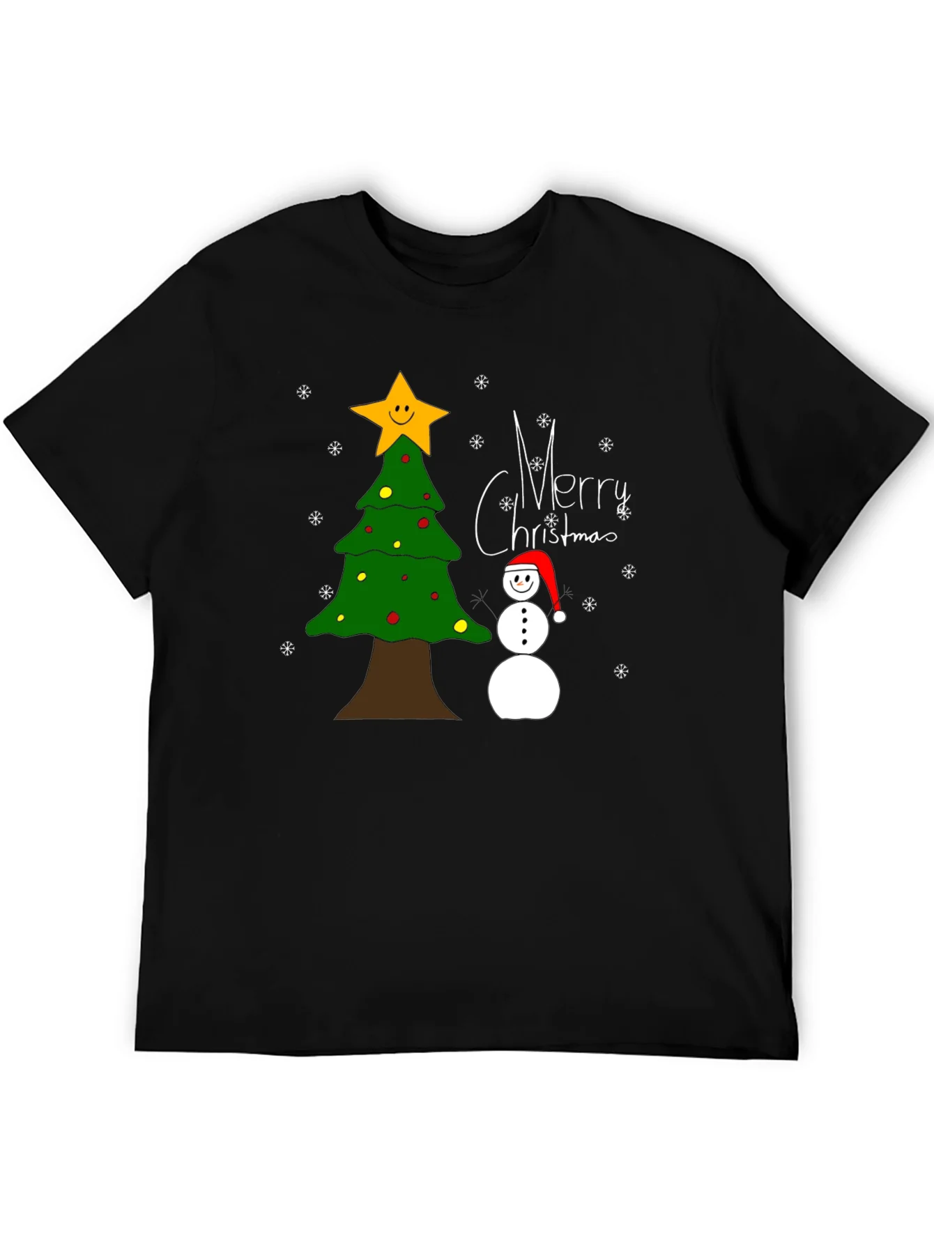 Festive Christmas T-Shirt with Tree and Snowman