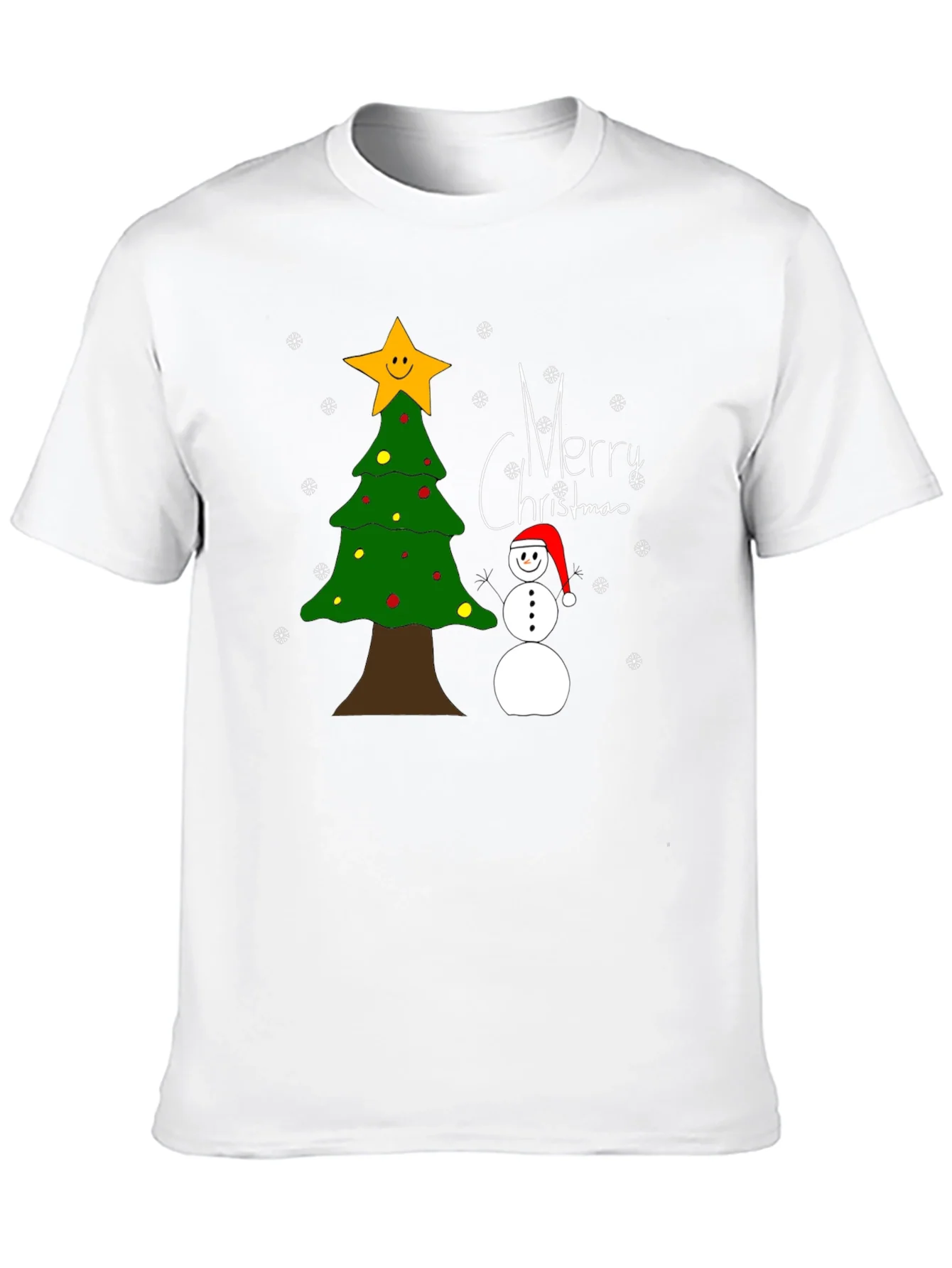 Festive Christmas T-Shirt with Tree and Snowman