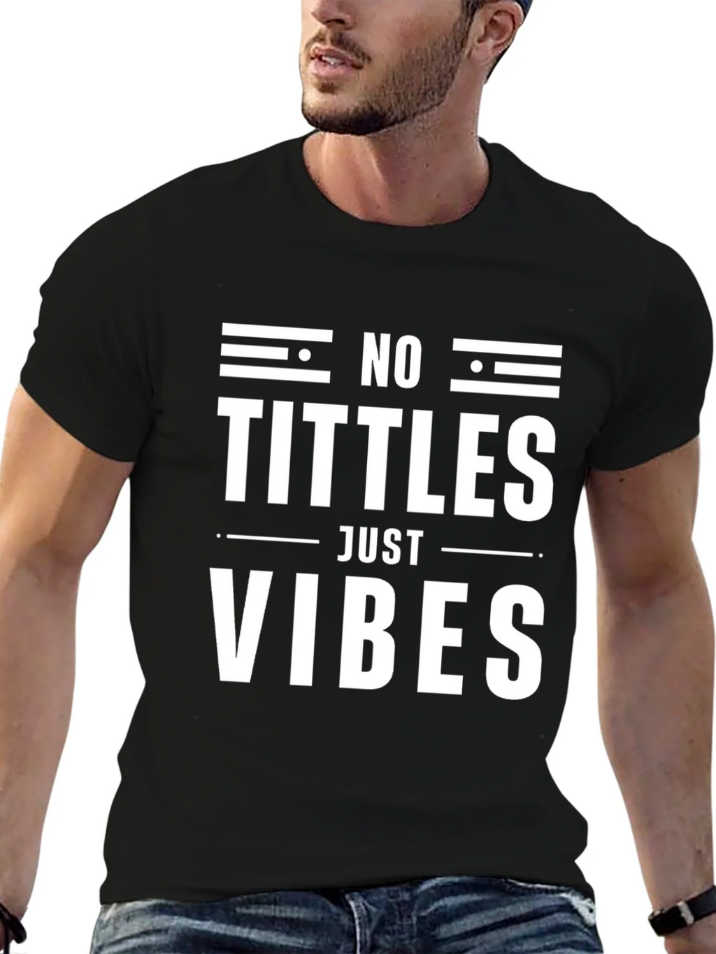 No Tittles Just Vibes Graphic Tee - Black