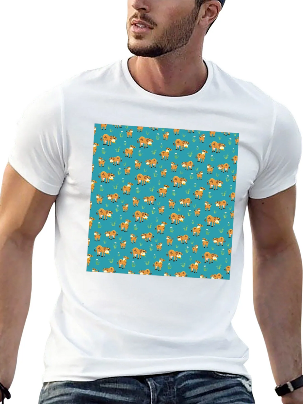 Fox Pattern Black Casual T-Shirt