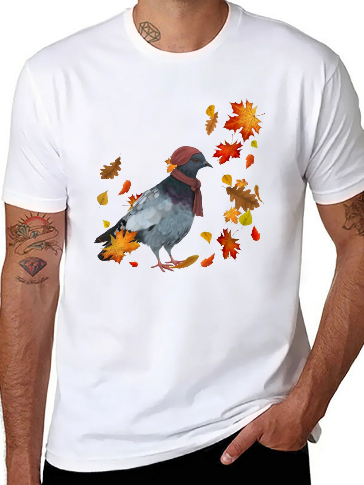 Pigeon Fall T-Shirt - Autumn Bird Tee