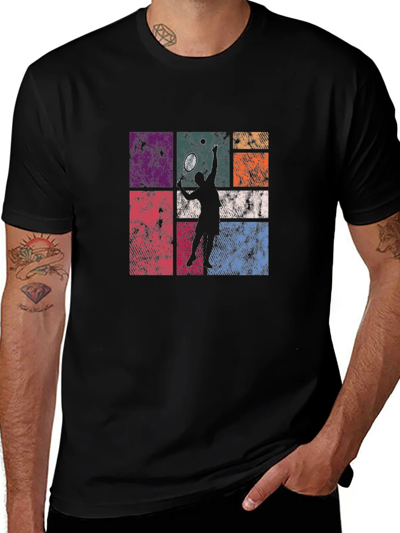 Retro Tennis Player Graphic T-Shirt - Black