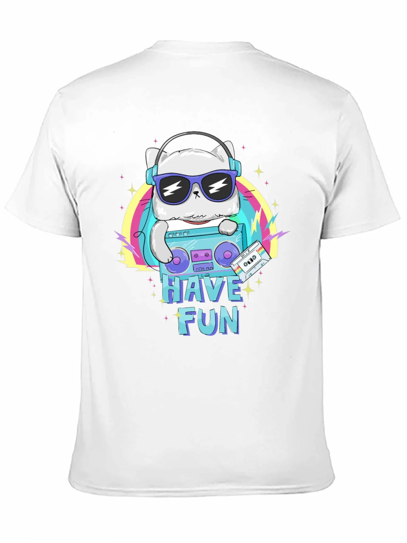 Cool Cat Boombox Graphic T-Shirt - Black Cotton Tee