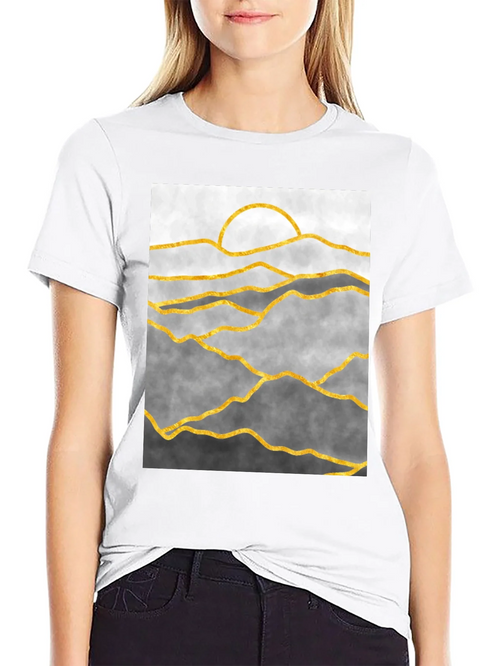 Abstract Golden Mountain Landscape Black Tee