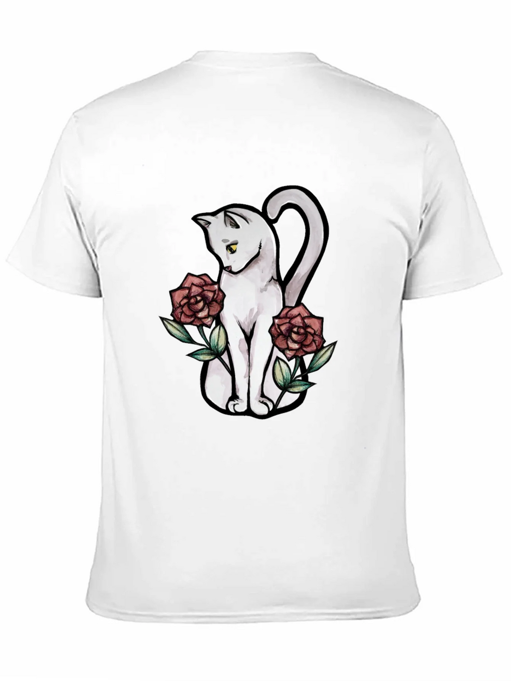 Cat & Roses Graphic T-Shirt - Stylish Black Tee