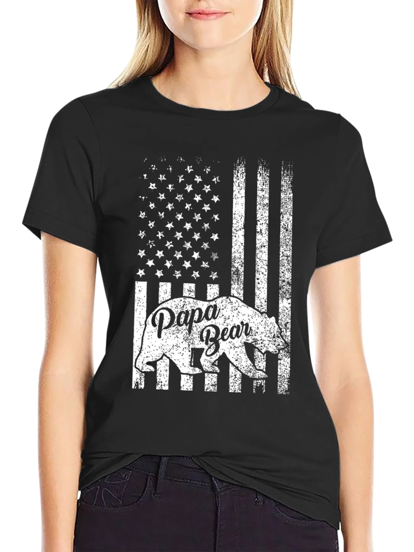 Papa Bear American Flag Graphic T-Shirt