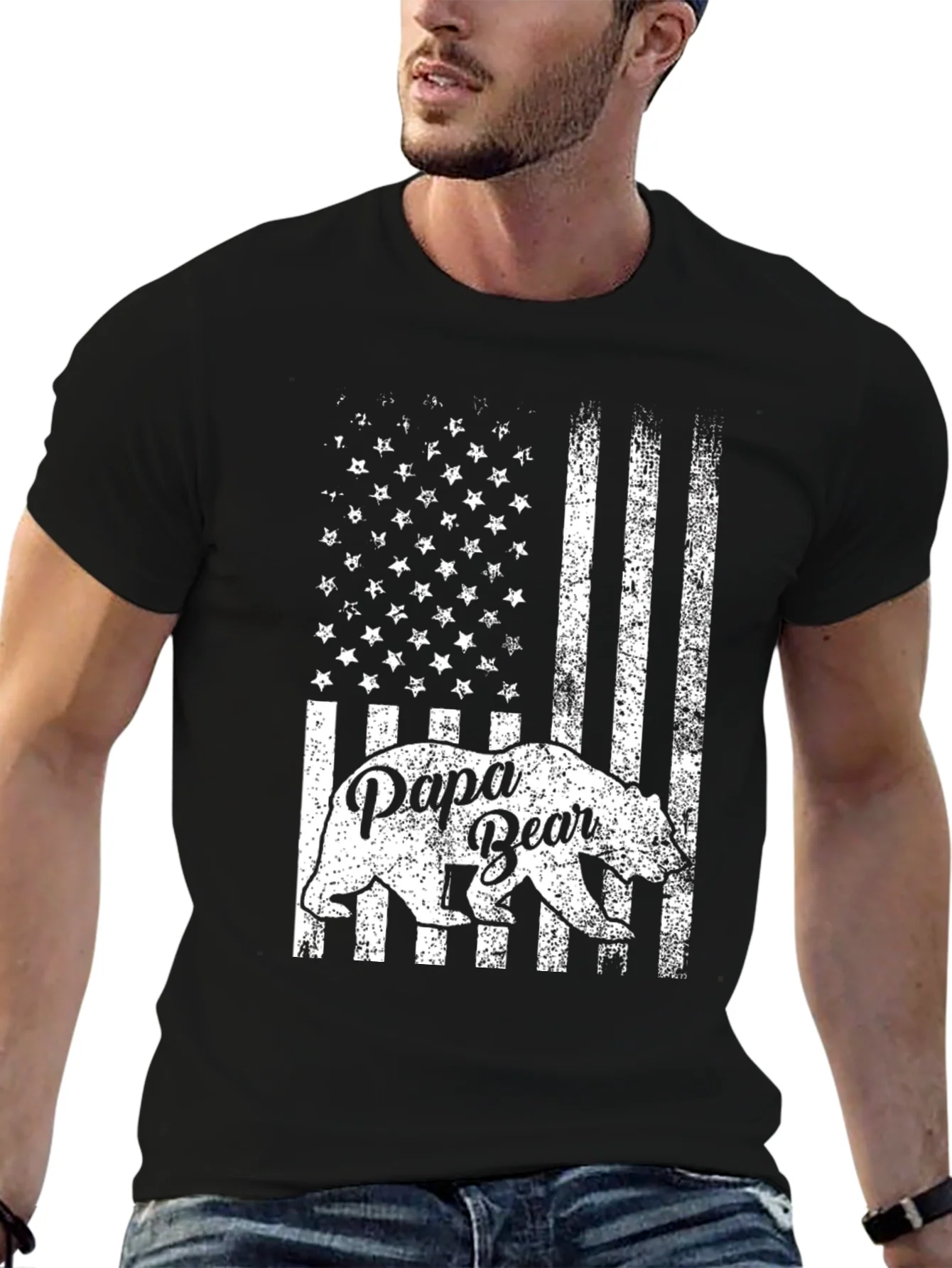 Papa Bear American Flag Graphic T-Shirt