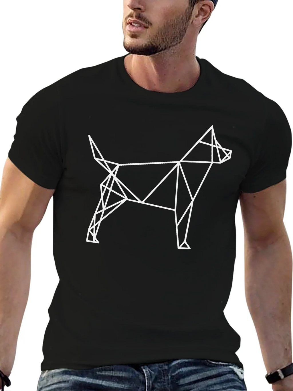 Geometric Dog Graphic Black T-Shirt
