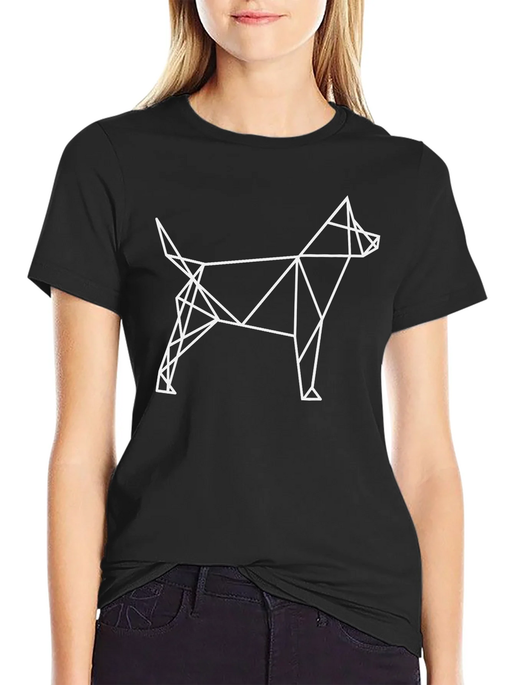 Geometric Dog Graphic Black T-Shirt
