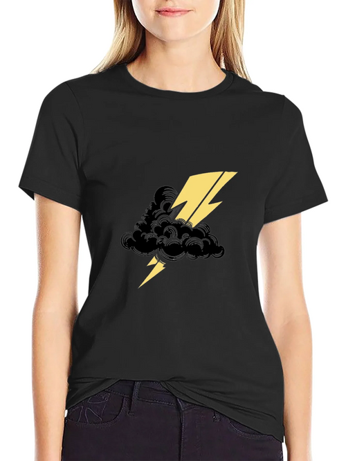 Black Tee with Lightning Cloud Graphic