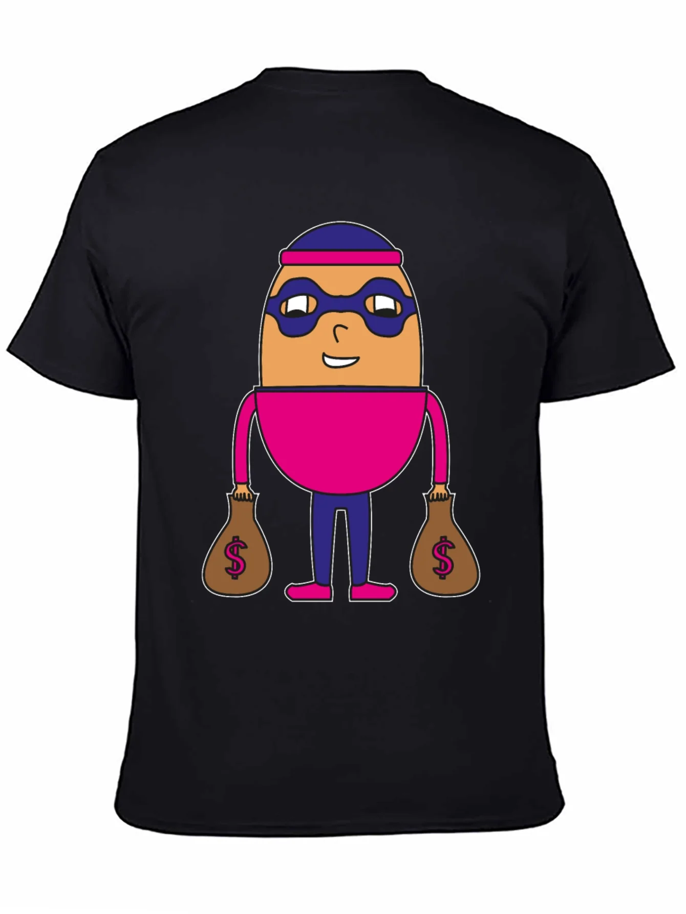 Funny Cartoon Burglar Black T-Shirt