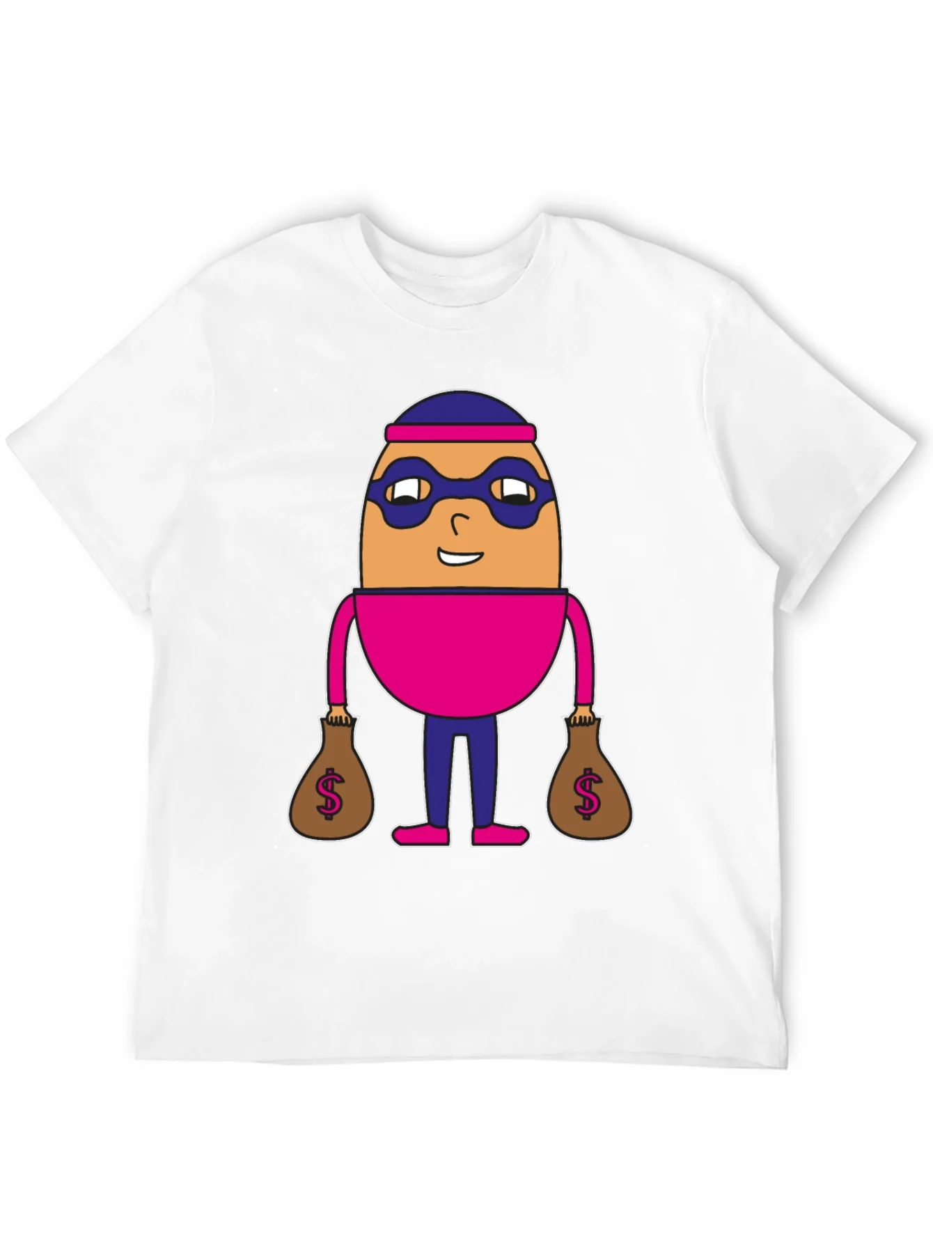 Funny Cartoon Burglar Black T-Shirt